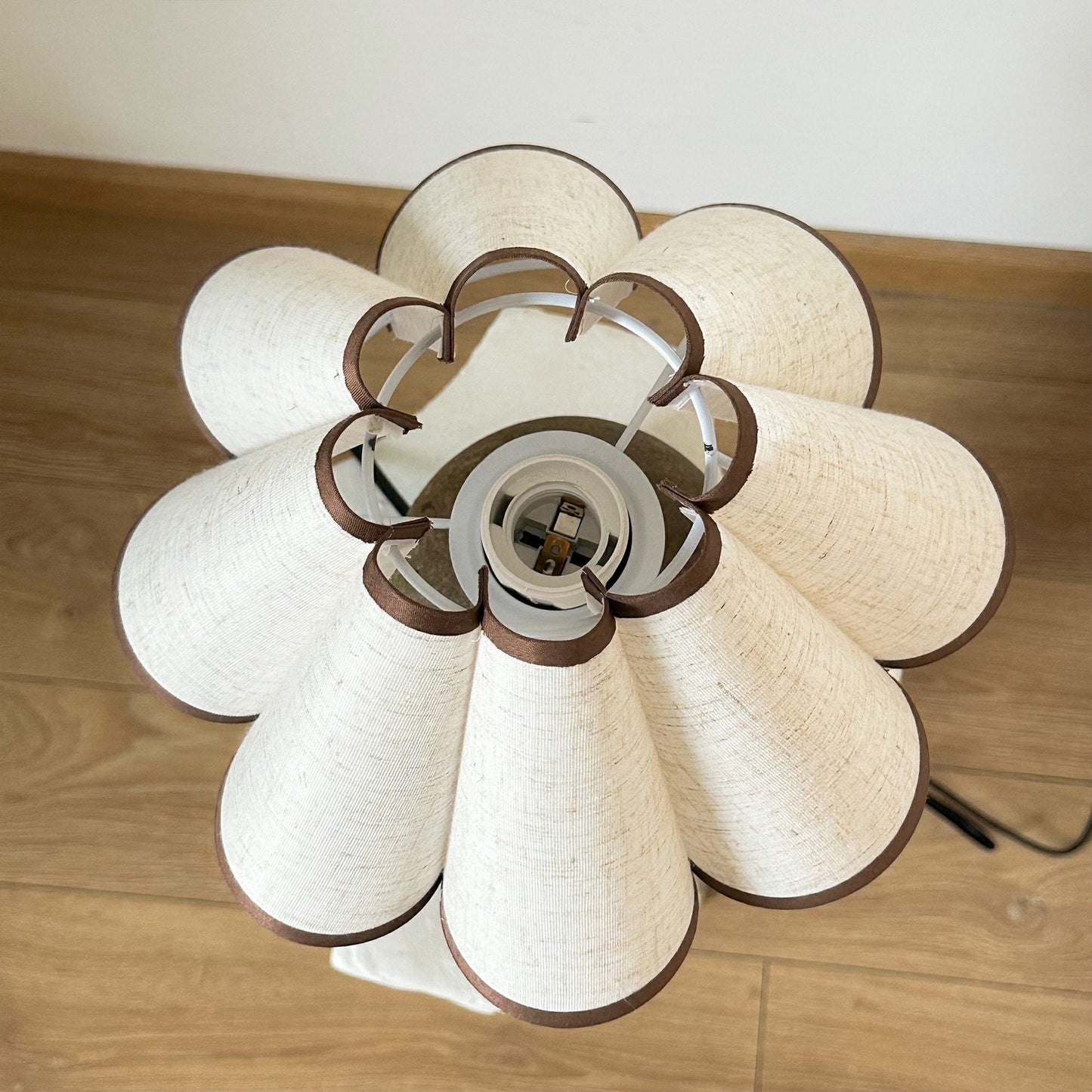 Handmade Stoneware Table Lamp with Pleated Shade – Ceramic Base 3 Light Modes