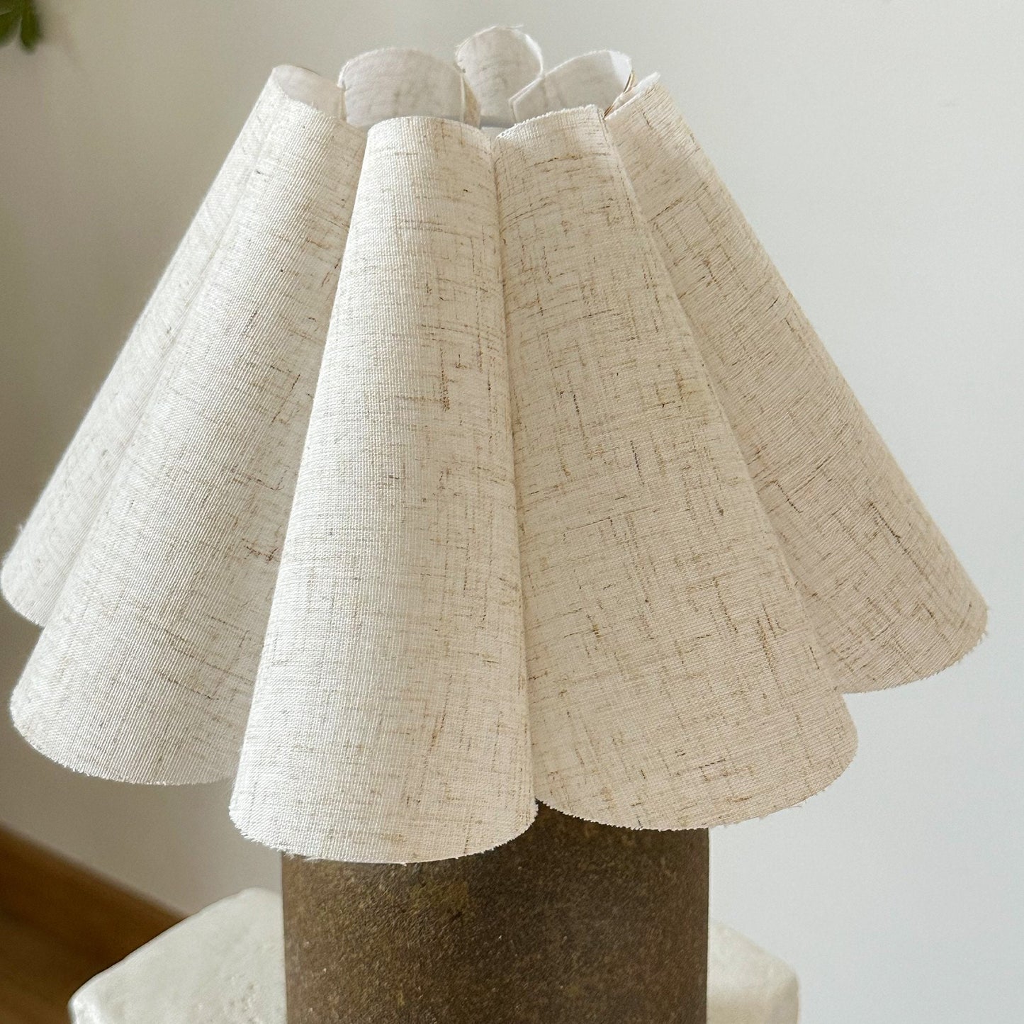 Handmade Stoneware Table Lamp with Pleated Shade – Ceramic Base 3 Light Modes