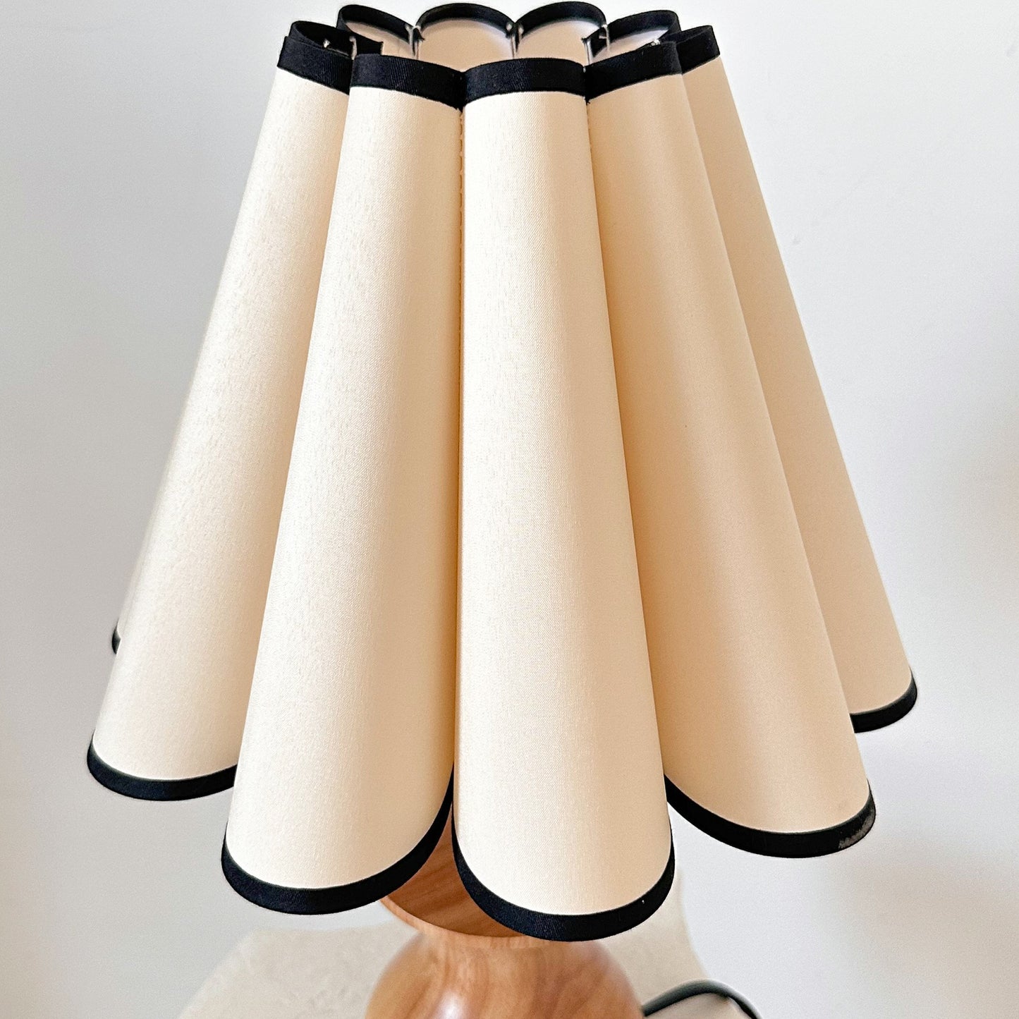 Handmade Oak Wood Vintage Table Lamp with Pleated Shade