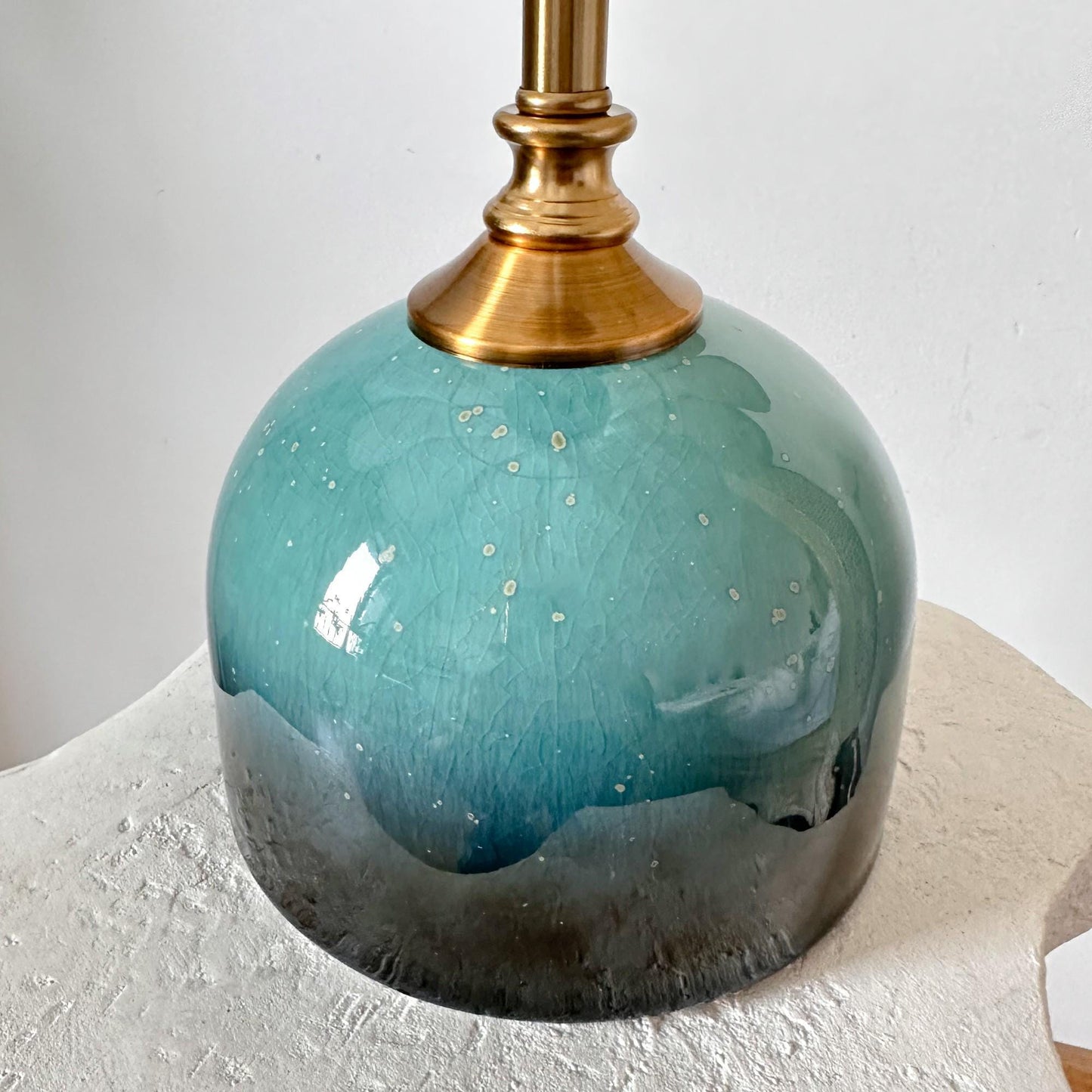Handmade Green Cyan Glaze Ceramic Table Lamp with Pleated Shade
