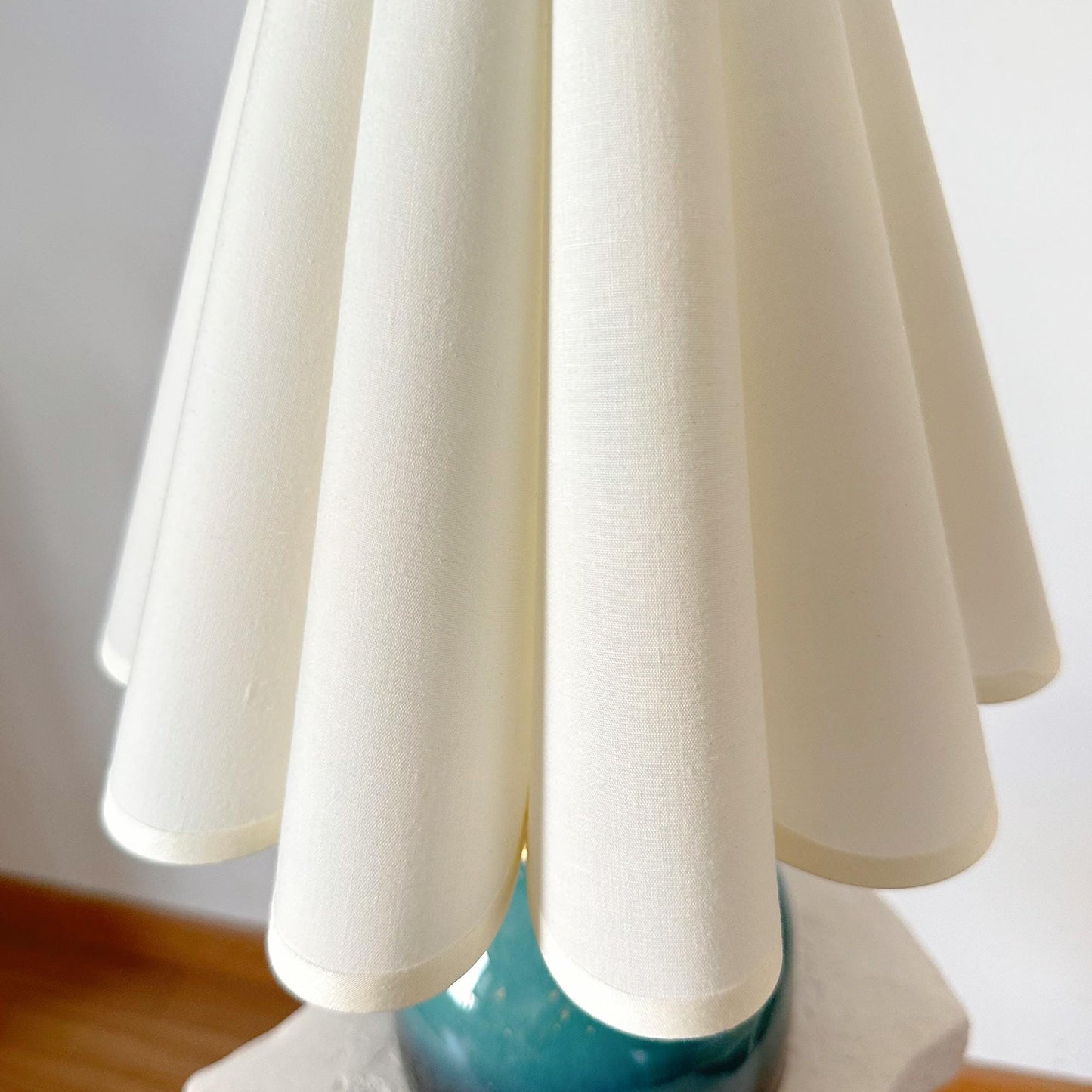 Handmade Green Cyan Glaze Ceramic Table Lamp with Pleated Shade