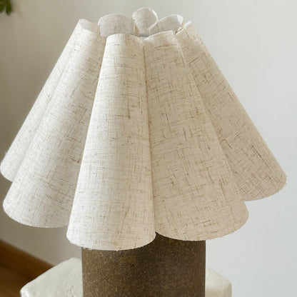Handmade Stoneware Table Lamp with Pleated Shade – Ceramic Base 3 Light Modes