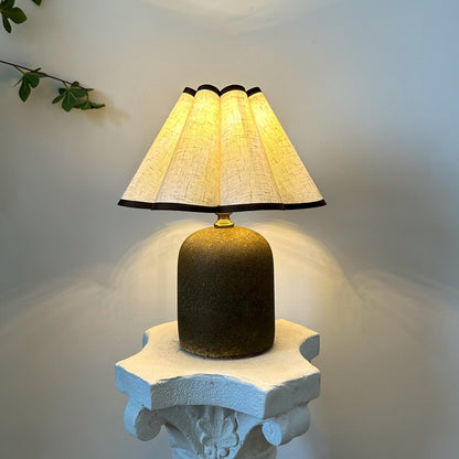 Handmade Stoneware Table Lamp with Pleated Shade – Ceramic Base 3 Light Modes