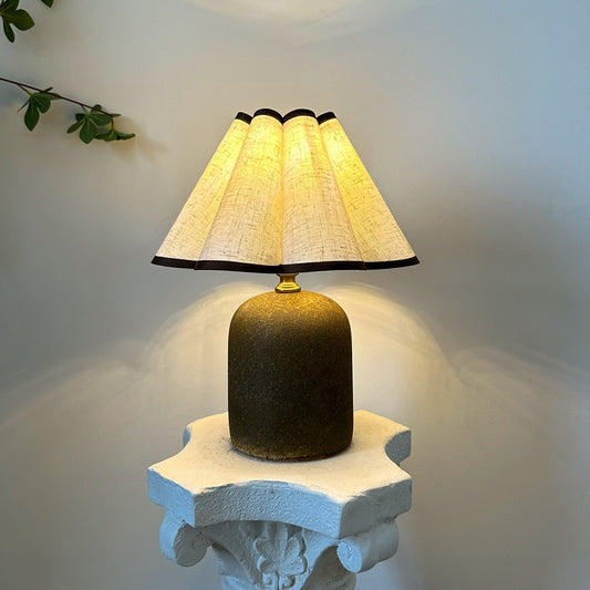 Handmade Stoneware Table Lamp with Pleated Shade – Ceramic Base 3 Light Modes