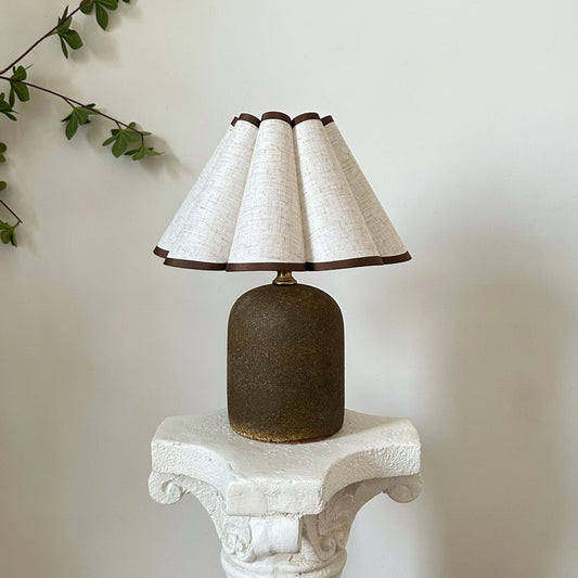 Handmade Stoneware Table Lamp with Pleated Shade – Ceramic Base 3 Light Modes