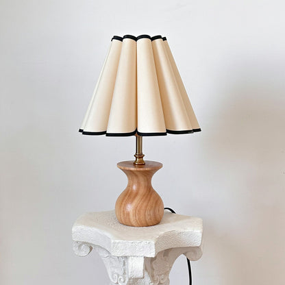 Handmade Oak Wood Vintage Table Lamp with Pleated Shade
