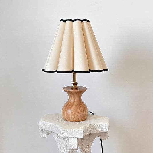Handmade Oak Wood Vintage Table Lamp with Pleated Shade