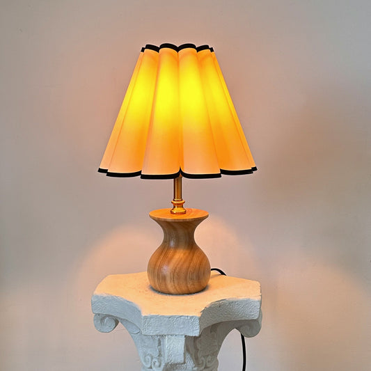 Handmade Oak Wood Vintage Table Lamp with Pleated Shade