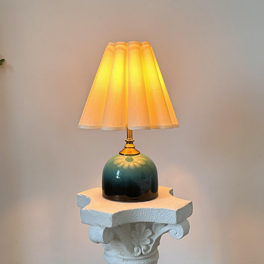 Handmade Green Cyan Glaze Ceramic Table Lamp with Pleated Shade