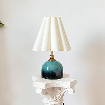 Handmade Green Cyan Glaze Ceramic Table Lamp with Pleated Shade